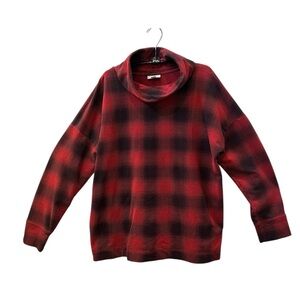 J JILL Stretchy Knit Red and Black Buffalo Check Long Sleeve Pullover Size Large